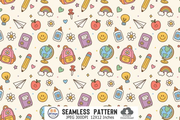 Doodle School Supplies Pattern Paper JPG