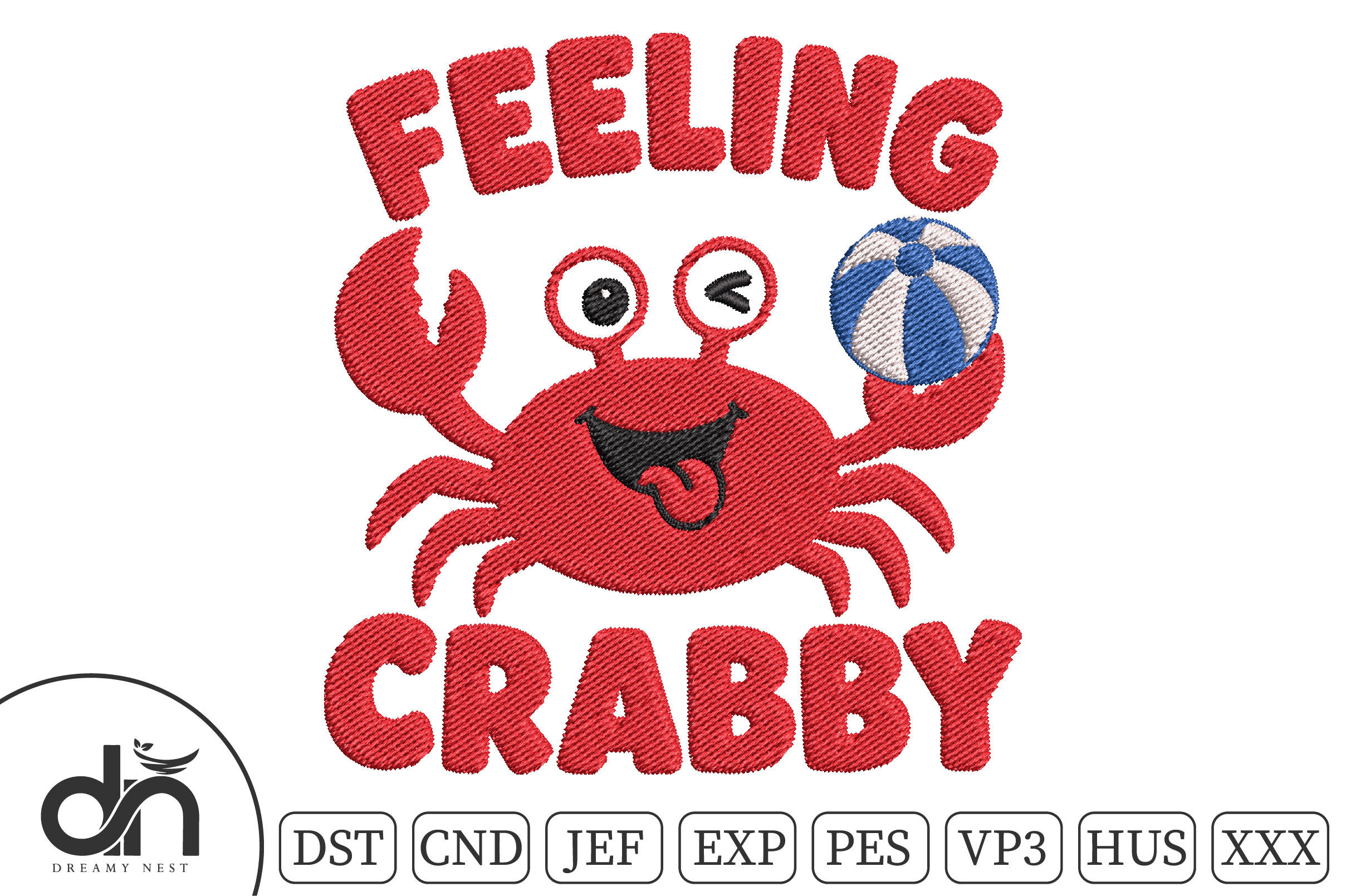 Feeling Crabby Beach Crab Embroidery