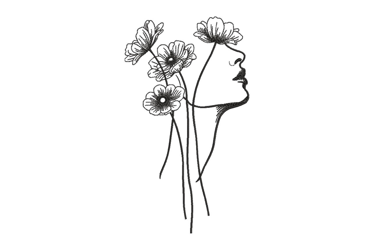 Floral Face Line Art