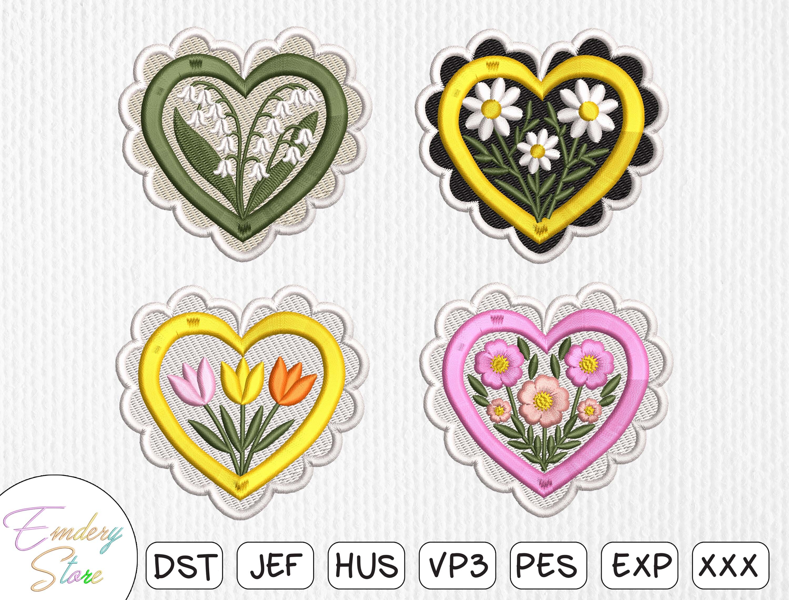 Floral Heart Patch Embroidery Bundle