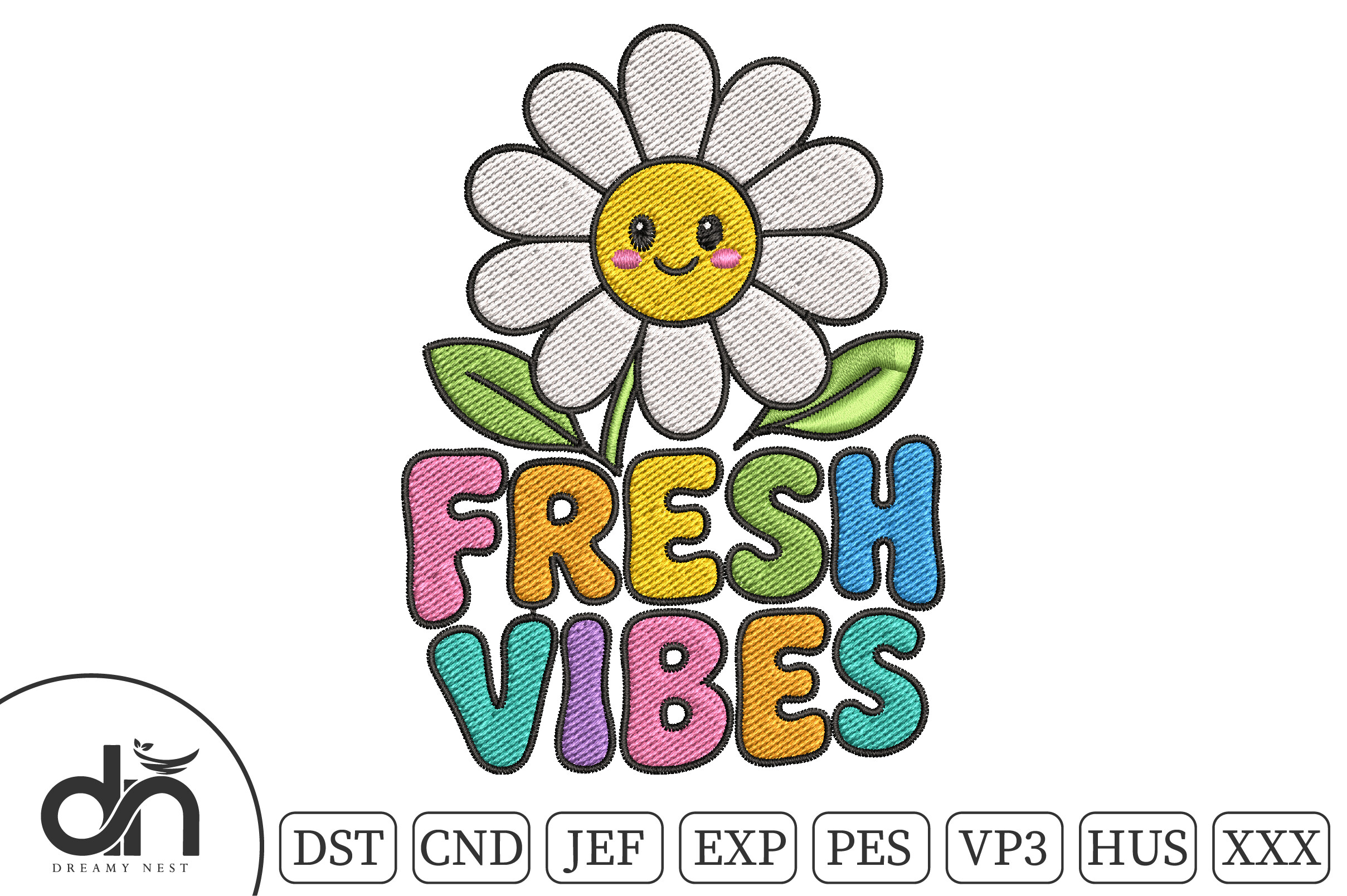 Fresh Vibes Smiling Daisy Embroidery