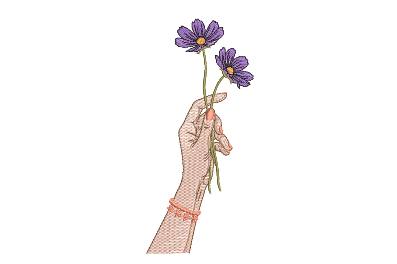 Hand Holding Purple Daisies