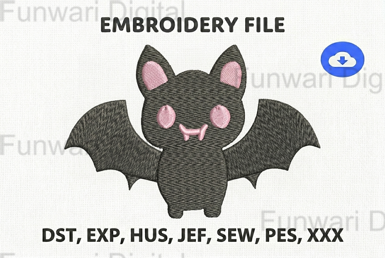 Kawaii Goth Bat Machine Embroidery