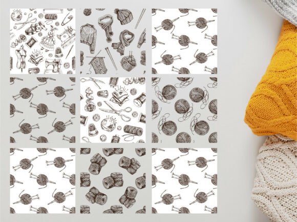 Knitting Sewing Seamless Patterns Set