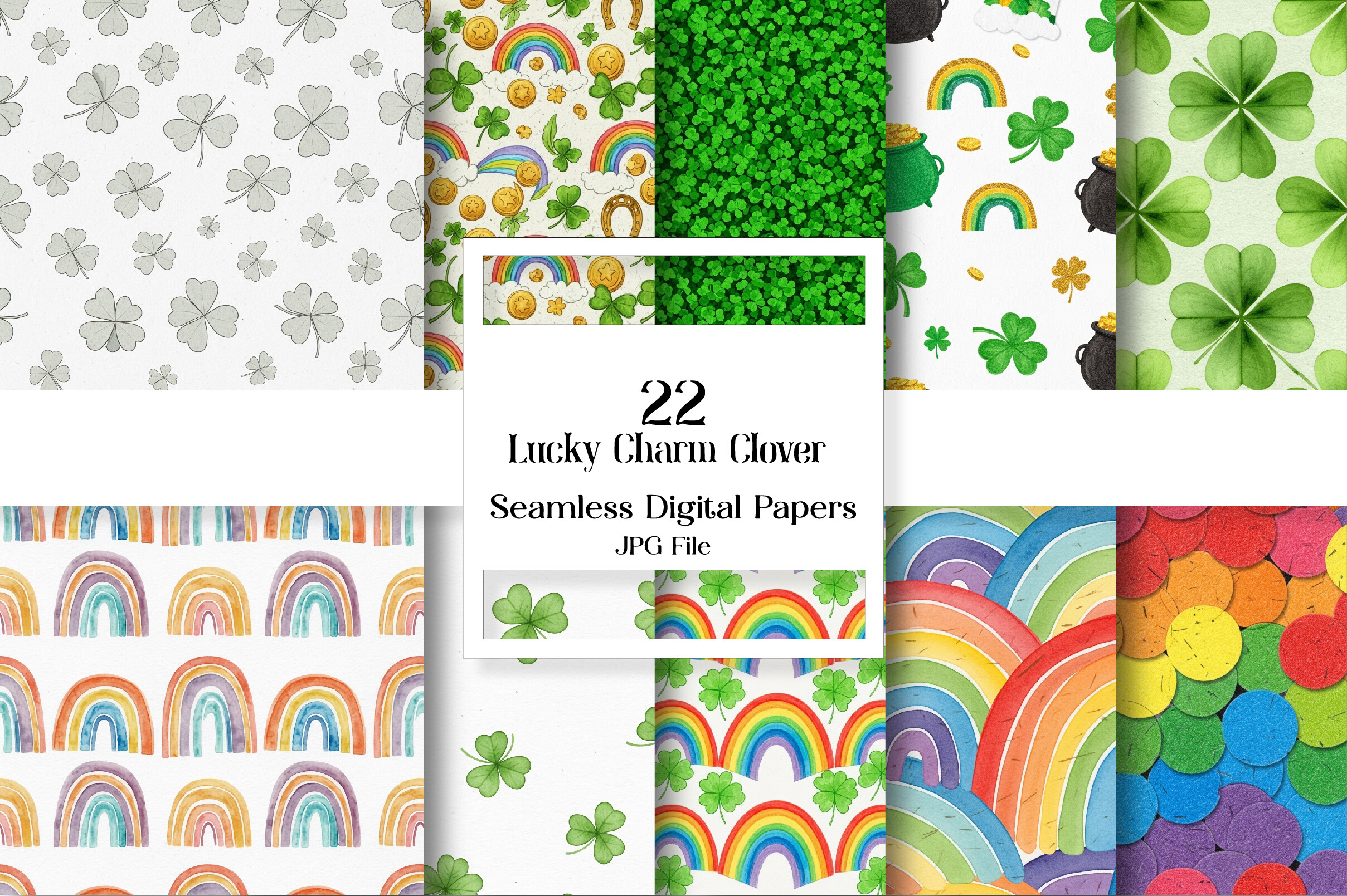 Lucky Charm Clover Digital Paper Graphic by Vintage · Creative Fabrica