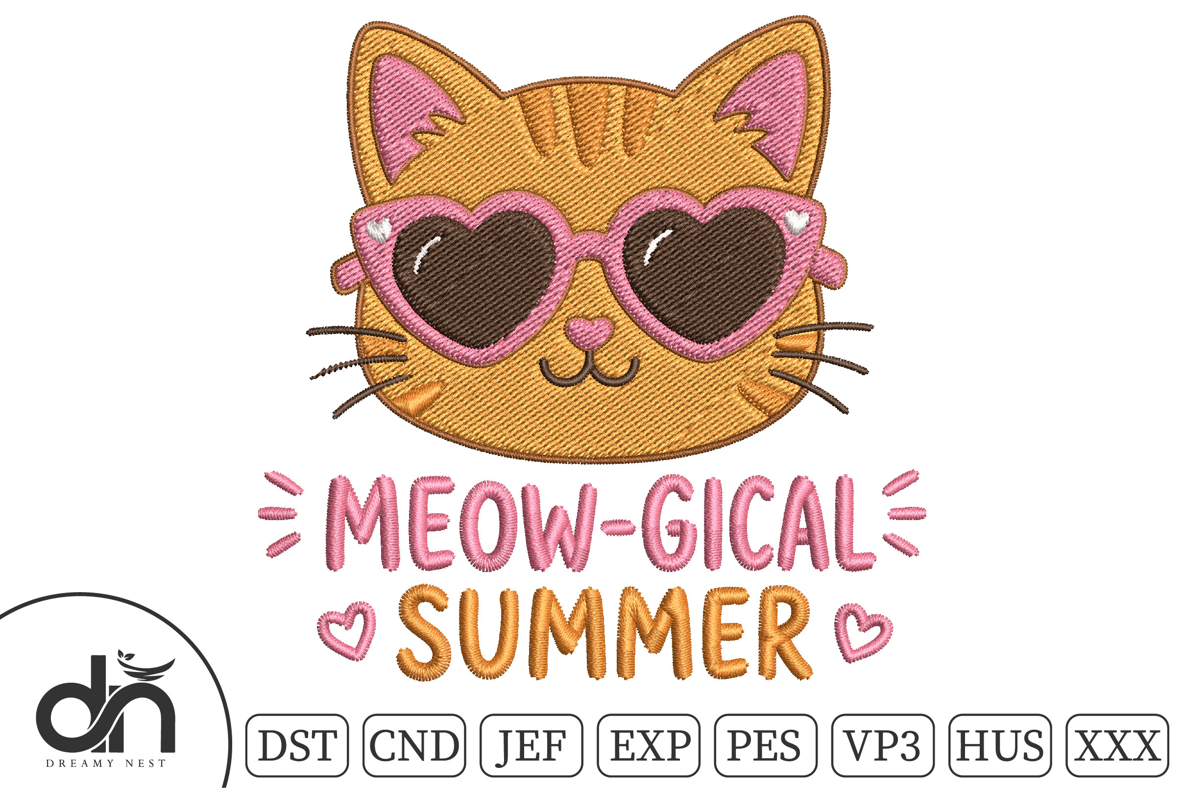 Meow-gical Summer Cat Embroidery Design