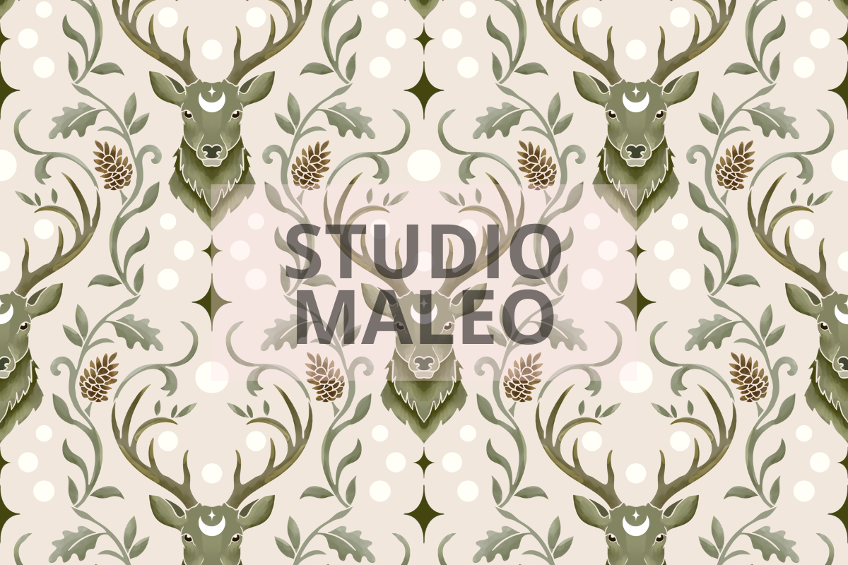 Mystical Deer Moon Watercolor Pattern