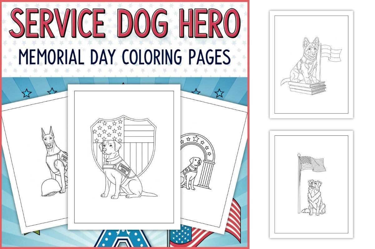 Patriotic Service Dog Hero Coloring Page