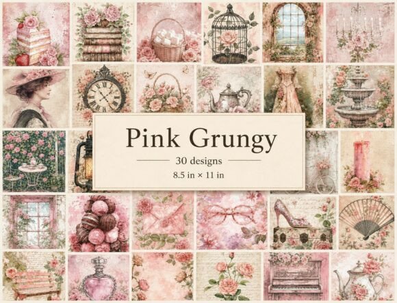 Pink Rose Junk Journal Kit, Shabby Paper