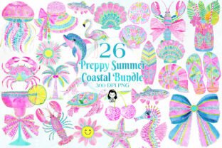 Preppy Summer Coastal Folk Art Clipart Graphic by Cat Lady · Creative ...
