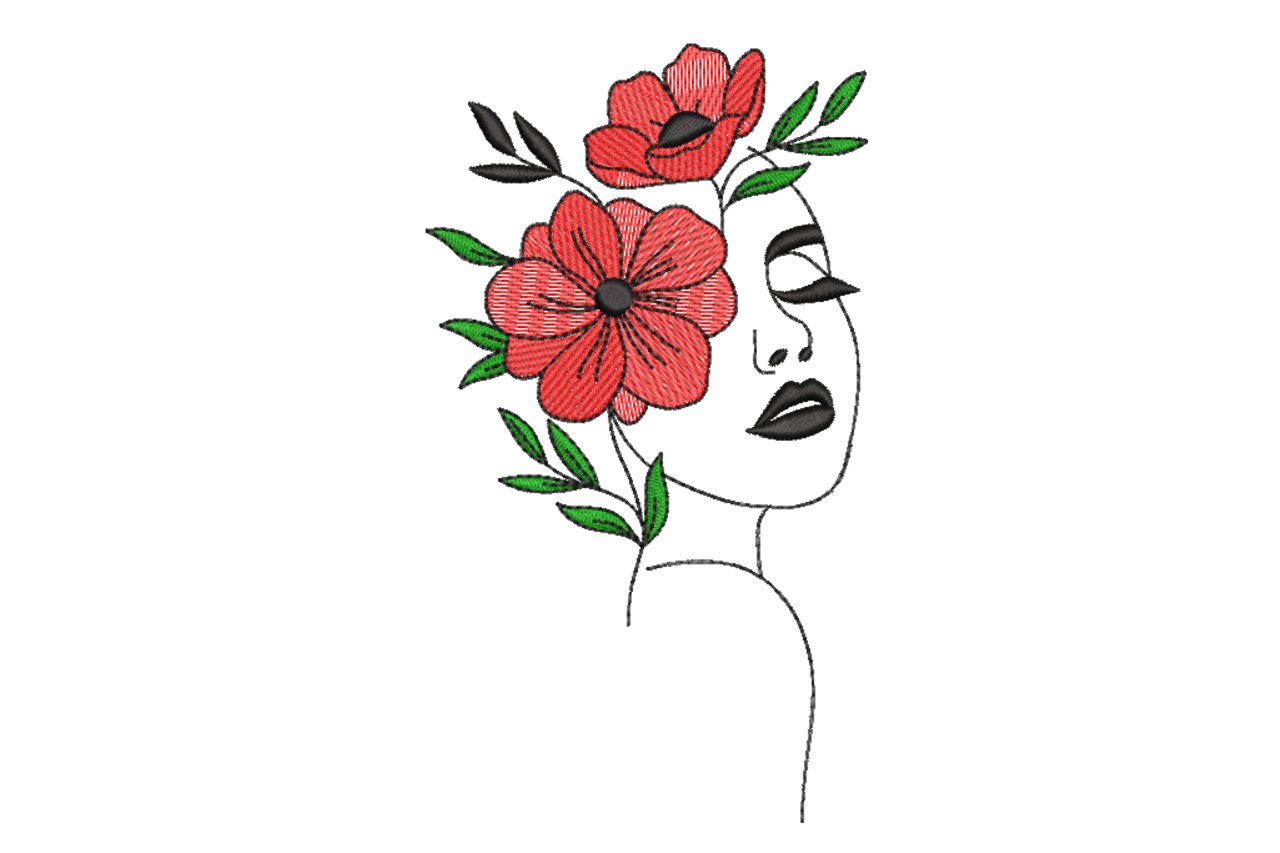 Red Flower Face Line Art