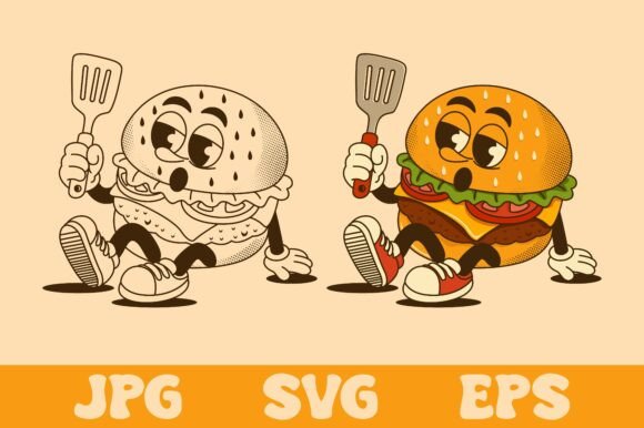 Retro Burger Cartoon Mascot Design