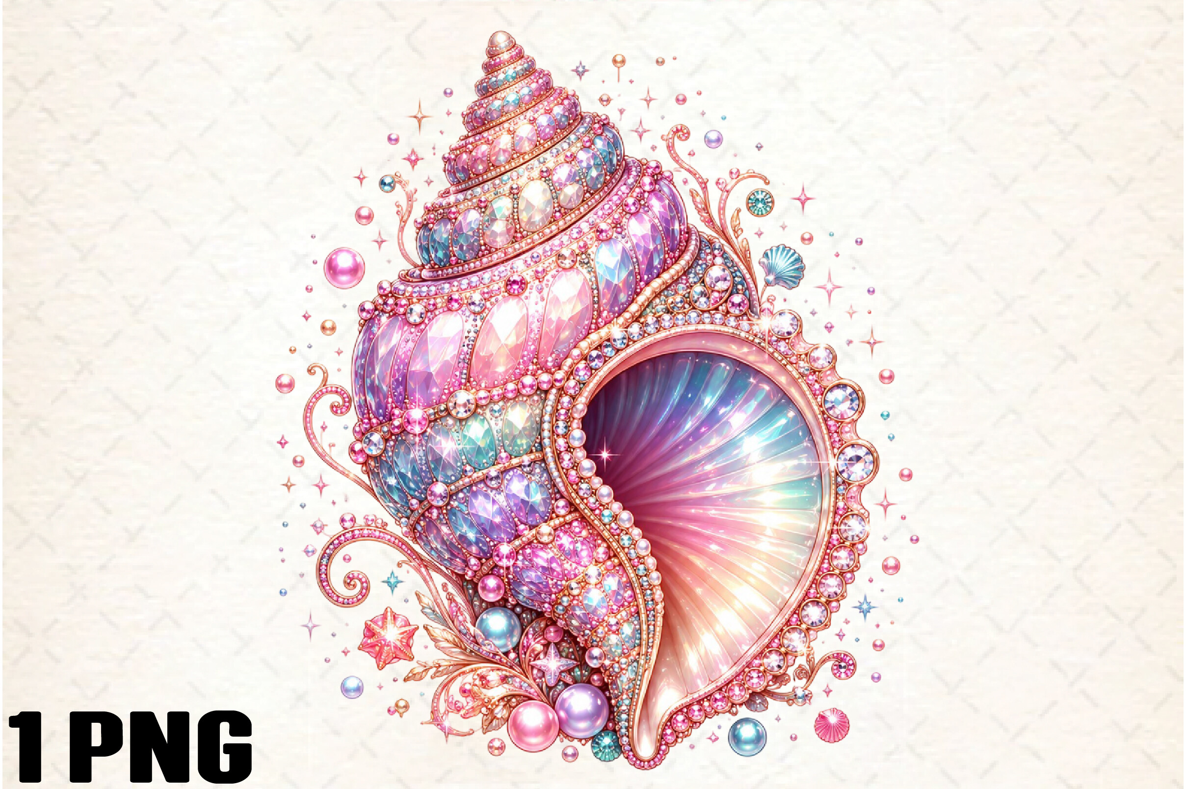 Sequin Seashell Rhinestone Summer PNG Graphic by Strawberry Art ...