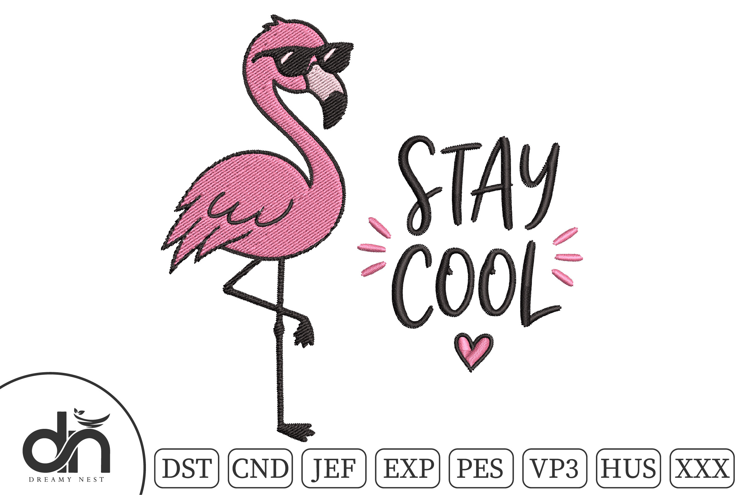 Stay Cool Flamingo Embroidery Design