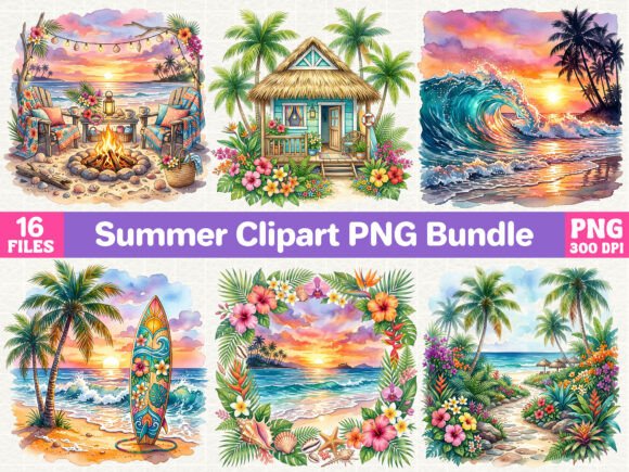 Summer Clipart PNG Bundle Afbeelding Afdrukbare Illustraties Door BDdesign