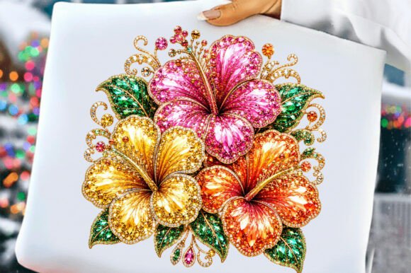 Tropical Rhinestone Hibiscus Summer PNG Gráfico Diseños de Camisetas Por Strawberry Art
