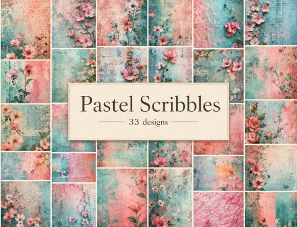 Vintage Floral Grunge Digital Paper Graphic Textures By Attractions Artist
