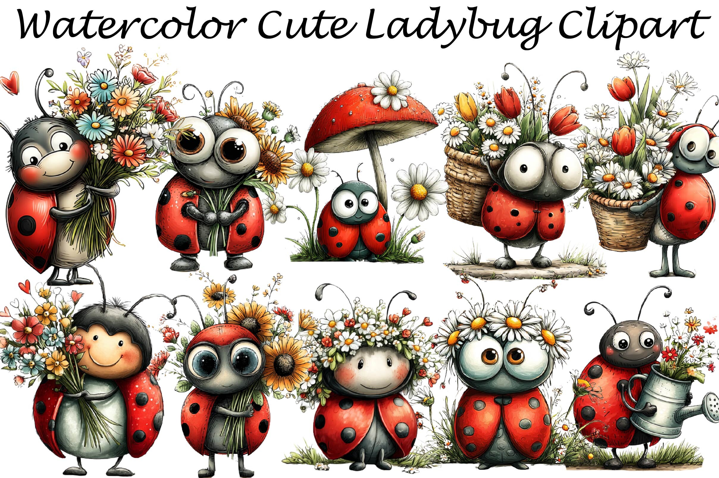 Watercolor Cute Ladybug Clipart Graphic by clipart · Creative Fabrica