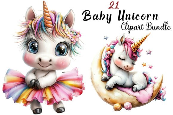 Watercolor Baby Unicorn Clipart for nursery wall art