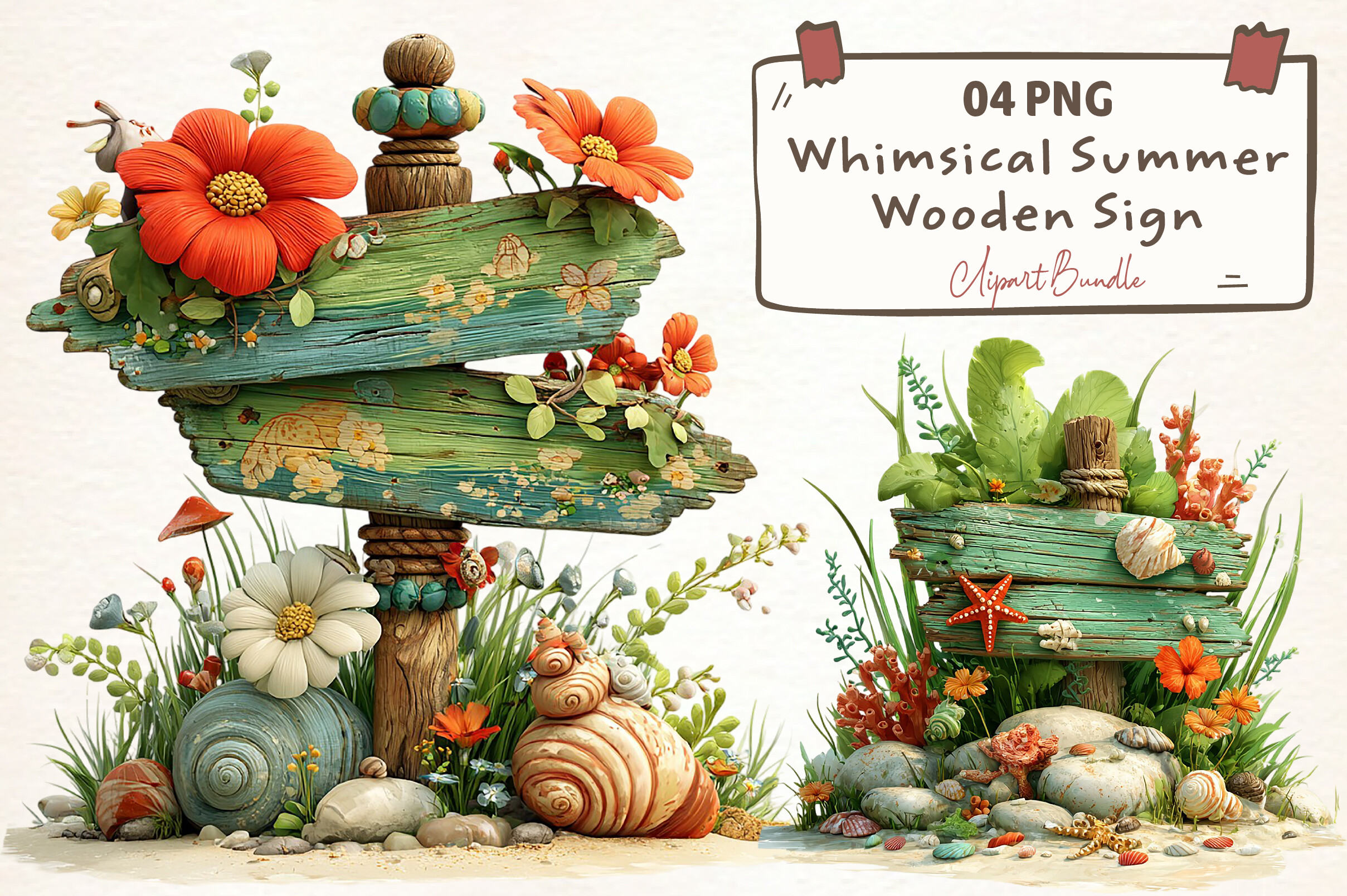 Whimsical Summer Wooden Sign Clipart Graphic by Magics · Creative Fabrica