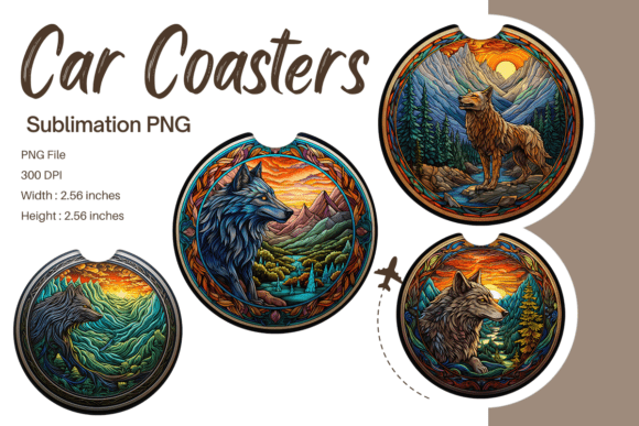 Wolf Stained Glass Car Coaster Keychain Graphic by Yakkodesign ...