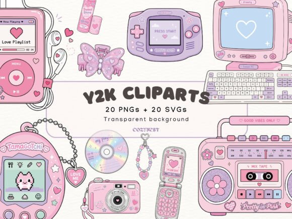 Y2K Teen Girl Cliparts, 2000s Nostalgia Illustration Illustrations Imprimables Par CozyNest Studio