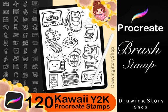 120 Y2K Procreate Stamps Brushes Graphic Brushes By DrawingStoryShop