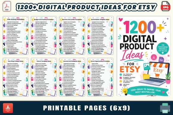 1200+ Digital Product Ideas for Etsy Graphic KDP Interiors By LR ART