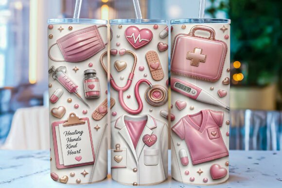 3D Inflated Pink Nurse Tumbler Wrap PNG Gráfico Envolturas de vaso Por iRobinIslam