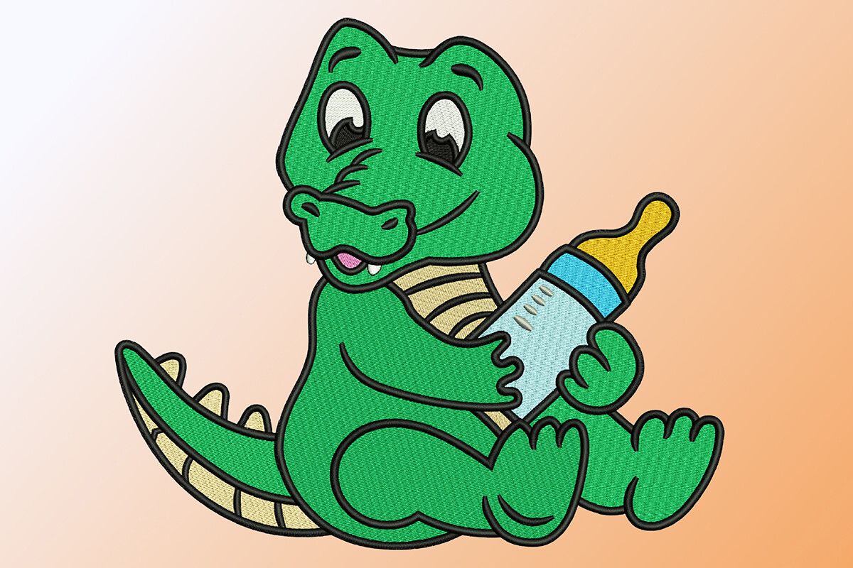 Baby Alligator with Bottle Embroidery