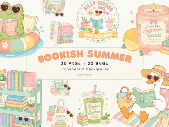 Bookish Summer Cliparts Cute Reading PNG Graphic Illustrations By CozyNest Studio