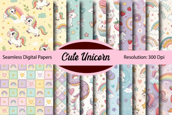 CUTE UNICORN Seamless Digital Paper Grafik Papier-Muster Von Colourful