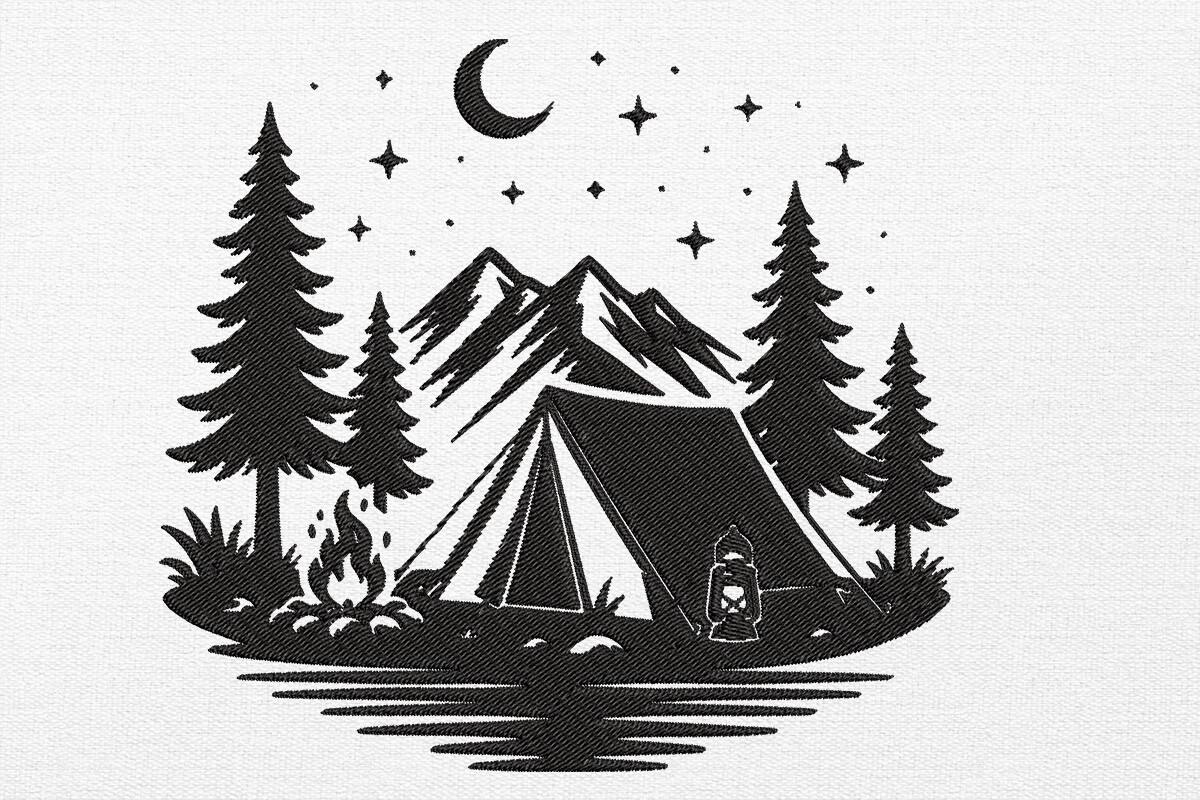 Camping Embroidery Design
