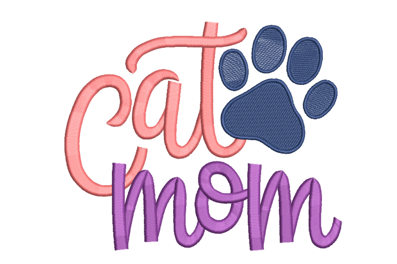 Cat Mom - Script Letters with Paw Print