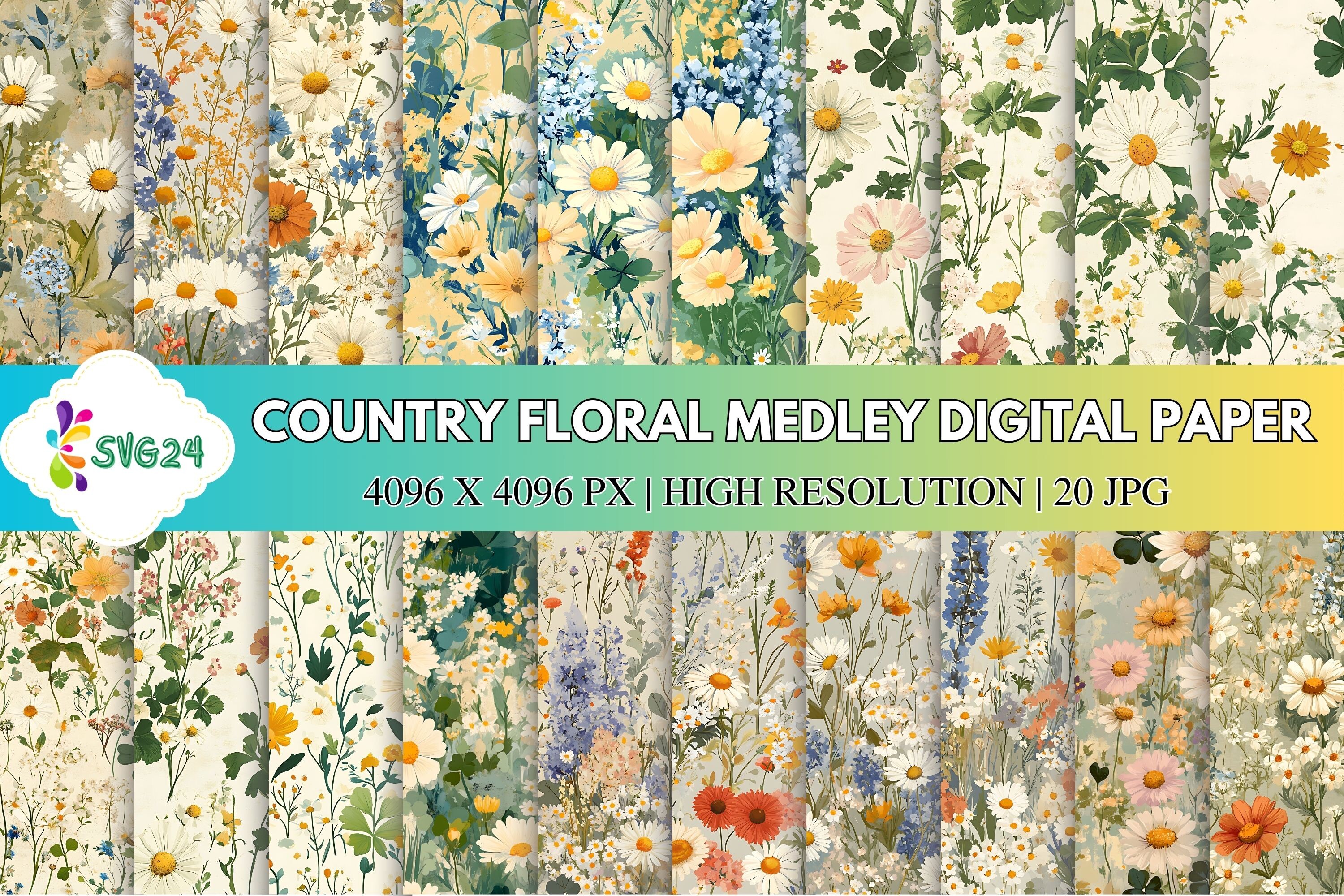 Country Floral Medley Digital Paper Graphic by SVG24 · Creative Fabrica