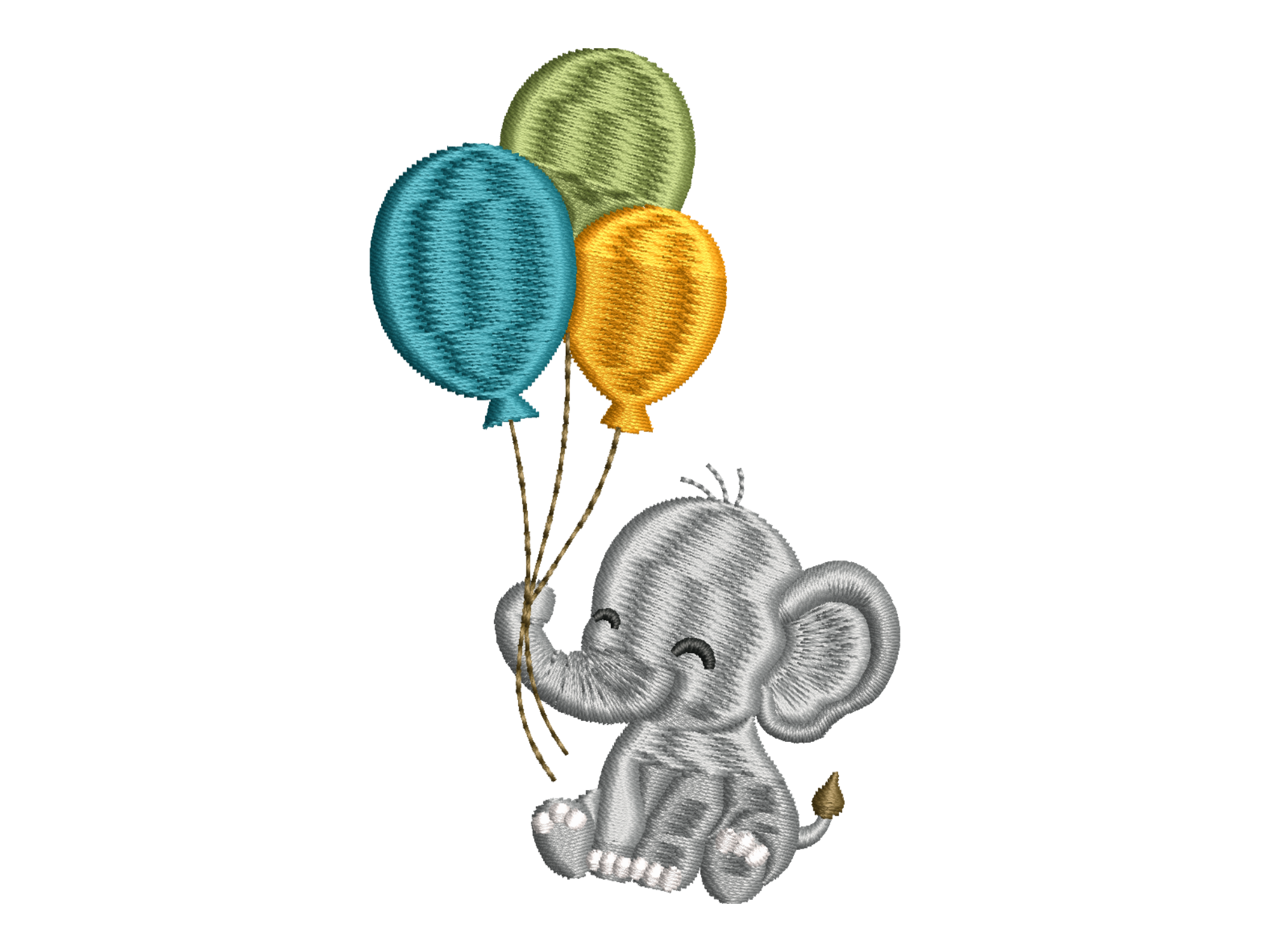 Cute Baby Elephant Balloons Embroidery