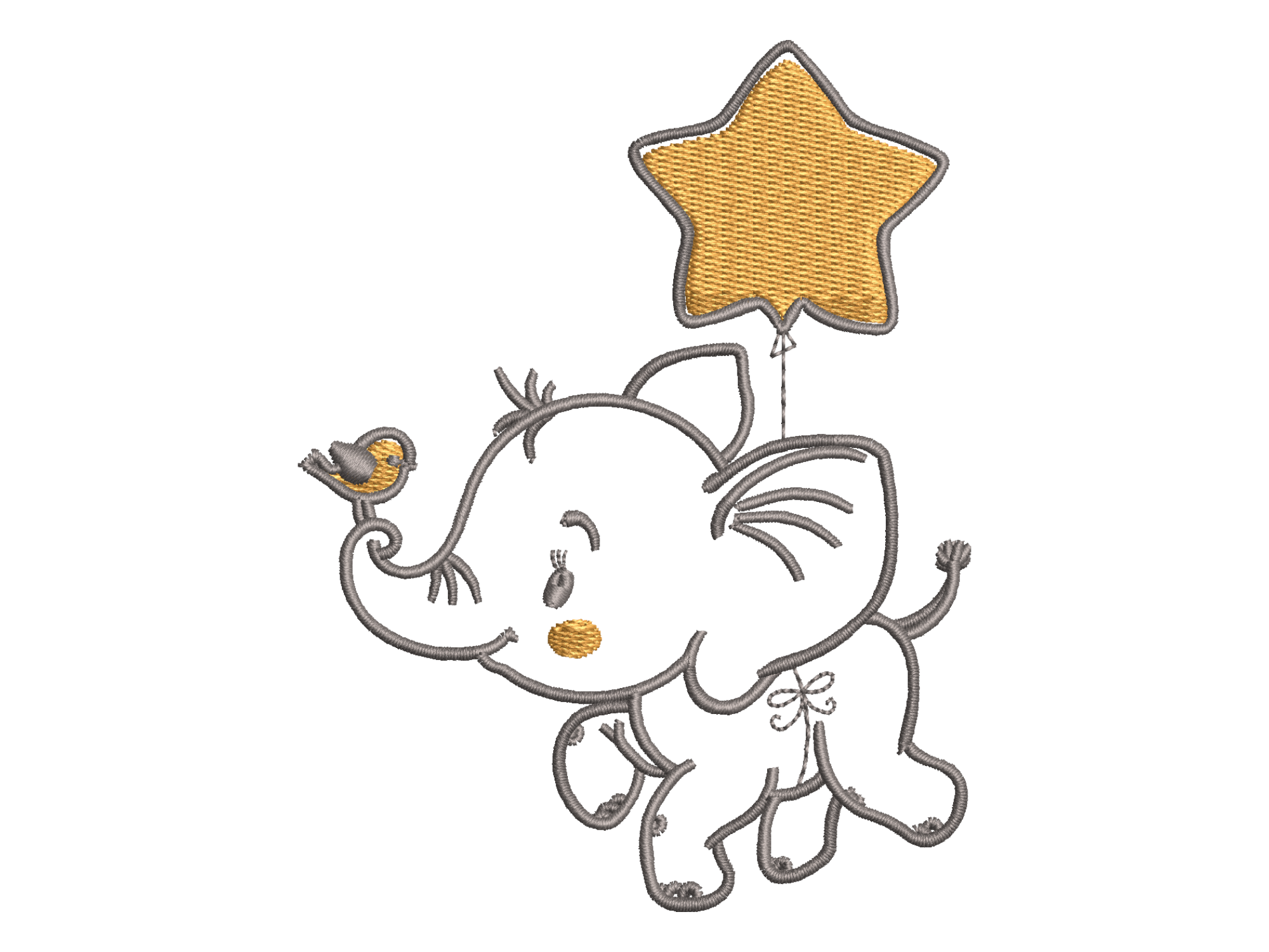 Cute Baby Elephant Star Balloon Embroide