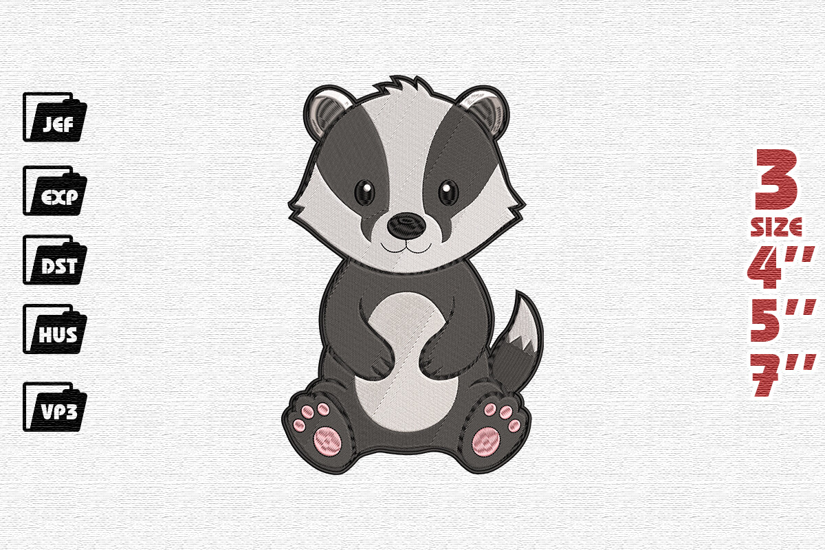 Cute Badger Embroidery Design