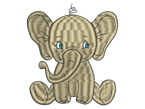 Cute Sitting Baby Elephant Embroidery