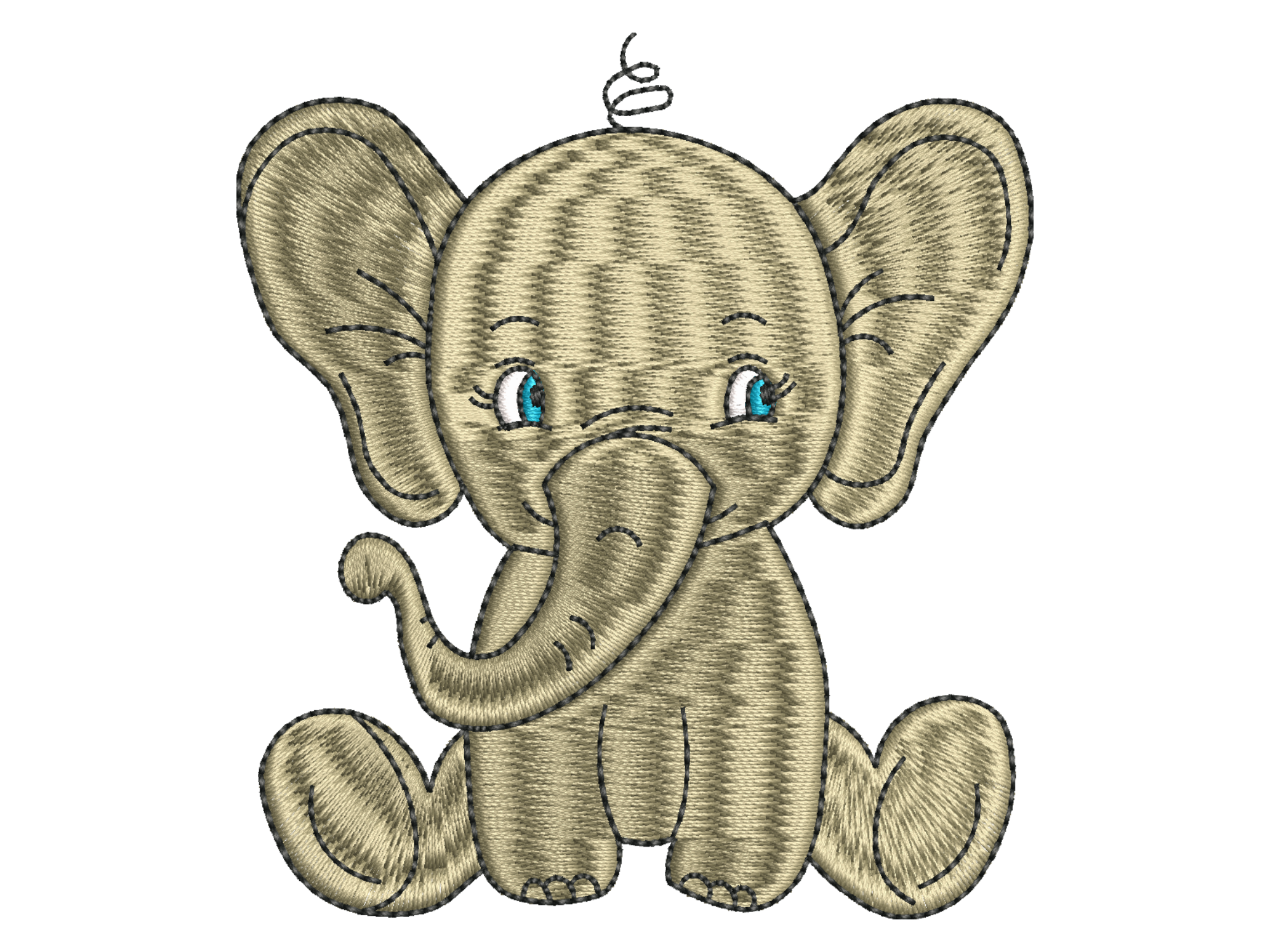 Cute Sitting Baby Elephant Embroidery