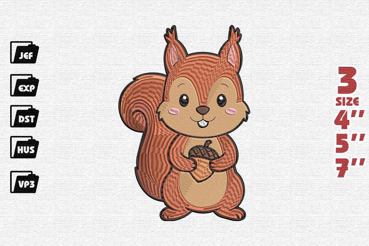 Cute Squirrel Embroidery Design