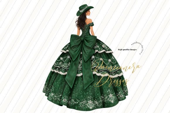 Emerald Green Princess Dress Bow Clipart Graphic by SunflowerLove ...