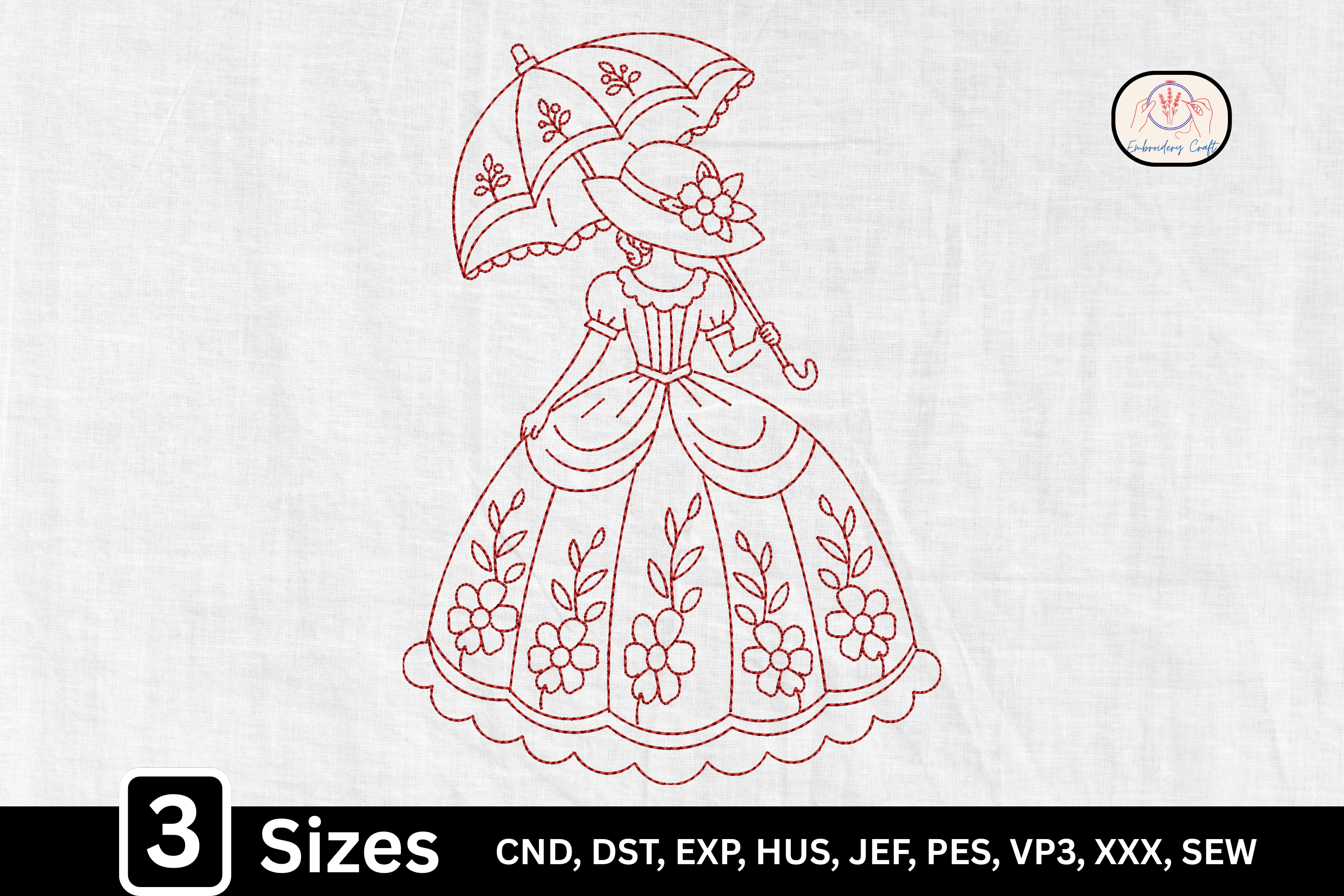 Floral Fashion Line Art Girl Umbrella