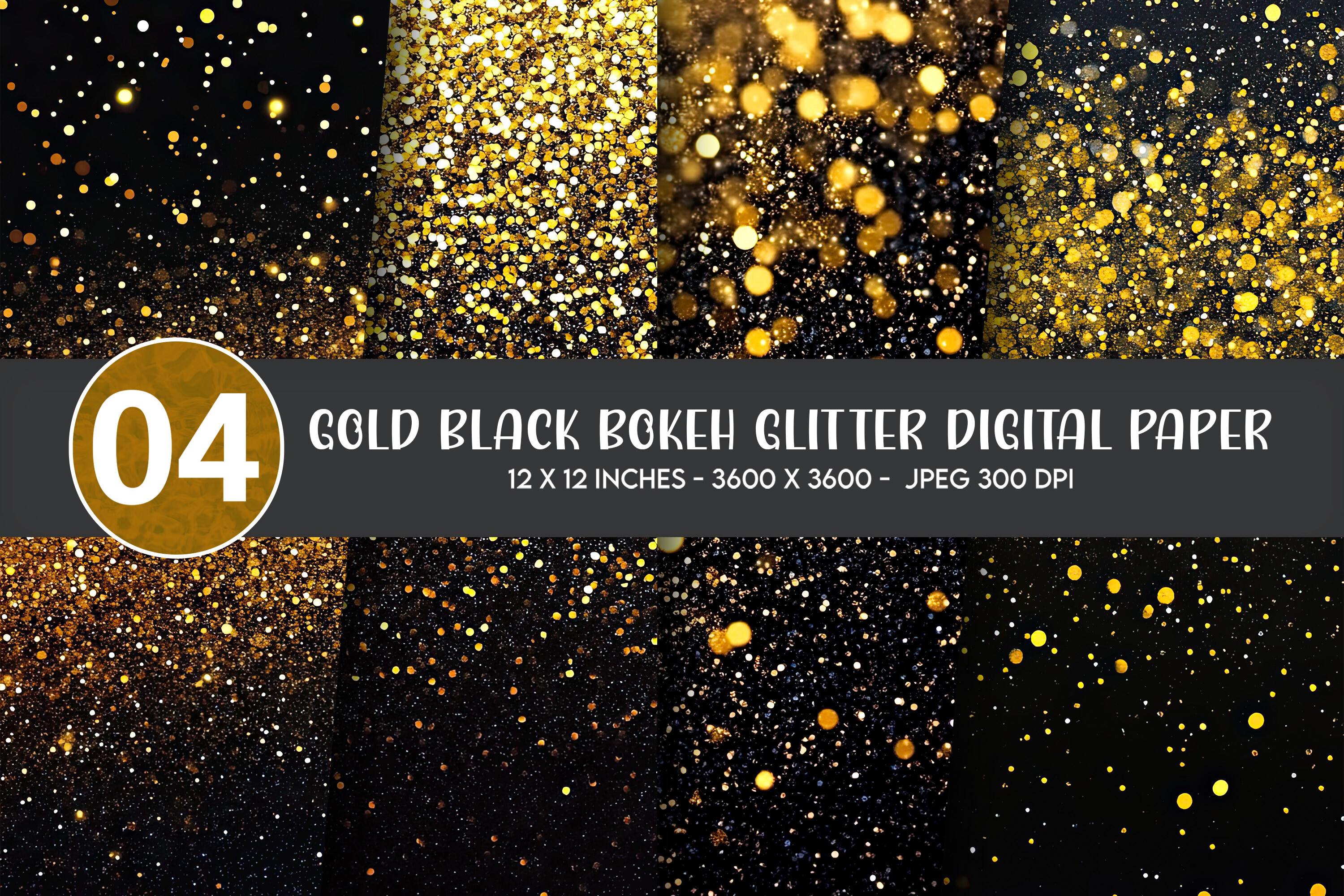 Gold Black Bokeh Glitter Digital Paper Graphic by Artify Hub Studio ...