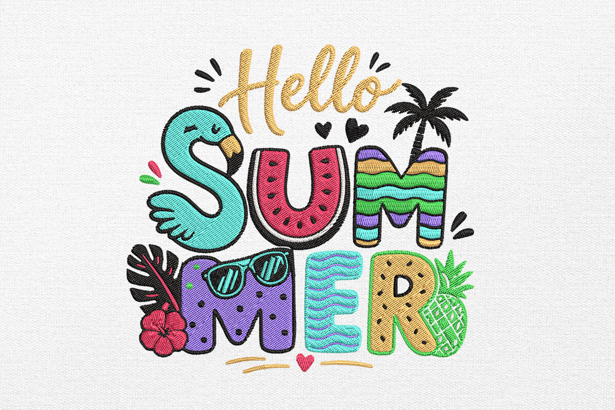 Hello Summer Embroidery Design