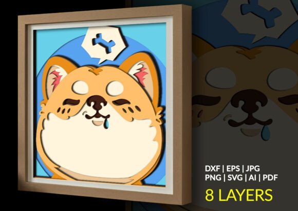 Hungry Shiba Inu dog dreaming shadow box design