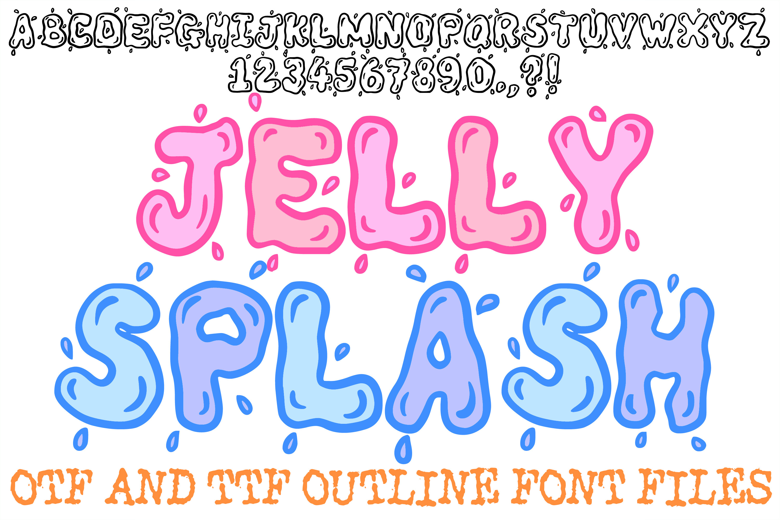 Jelly Splash preview, glossy jelly-style font for kids party graphics