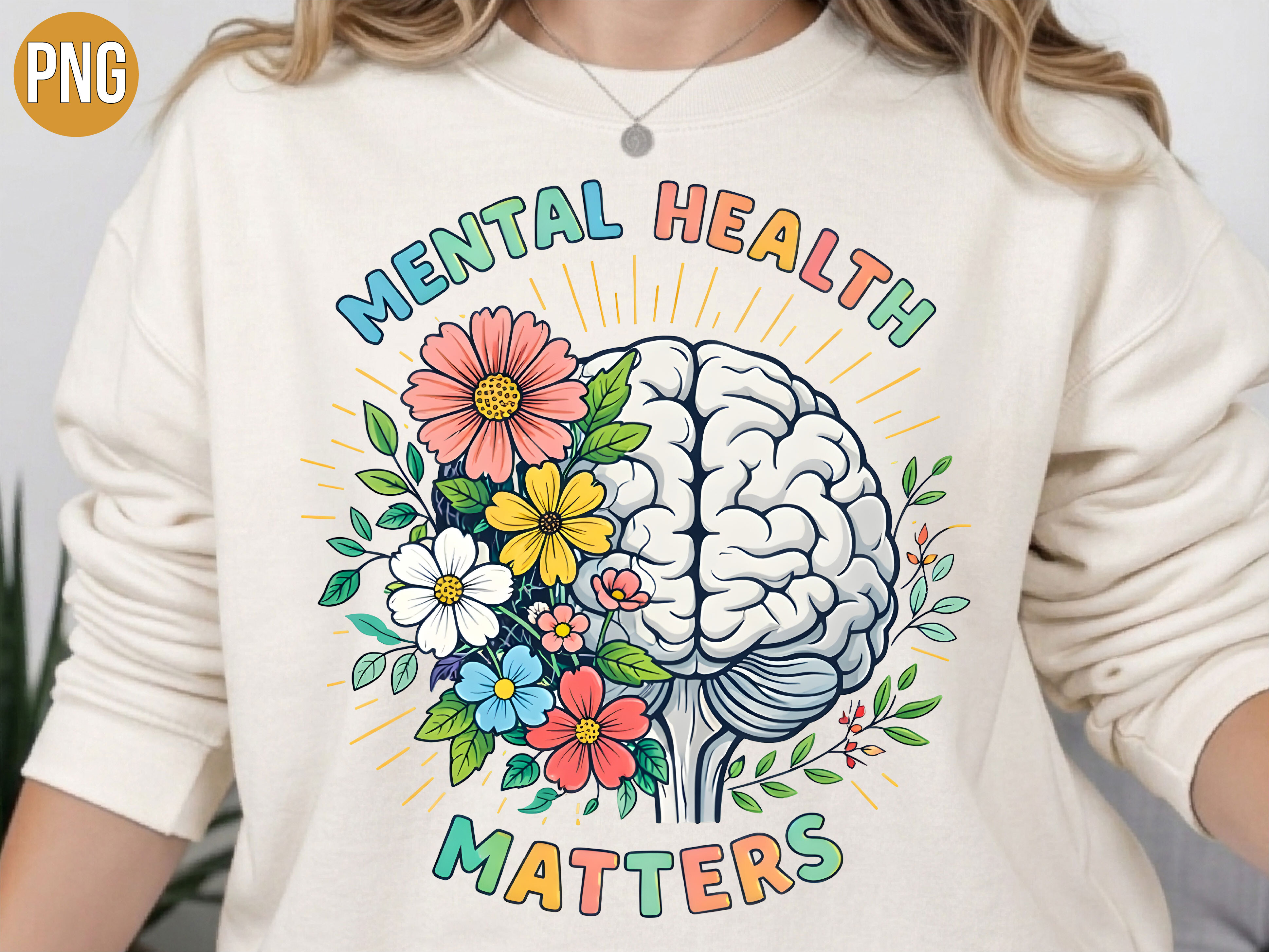 Mental Health Matters Floral Brain PNG Graphic by Coffee & Crafts ...