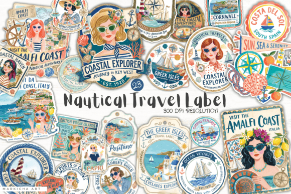 Nautical Travel Label Png Clipart Afbeelding AI Illustraties Door Markicha Art