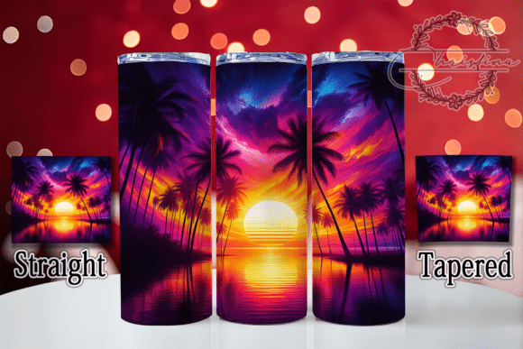 Neon Palm Trees Sunset 20oz Tumbler Wrap